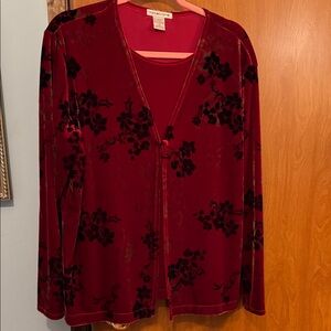 Red Floral Velvet Top